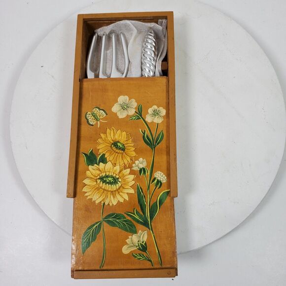 Vintage Fork Spoon Serving Set in Floral Box 9x5x2 Inch India - Picture 5 of 9